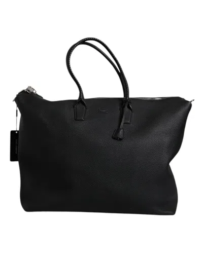 Dolce & Gabbana Black Calfskin Leather Hand Shoulder Duffle Men's Bag
