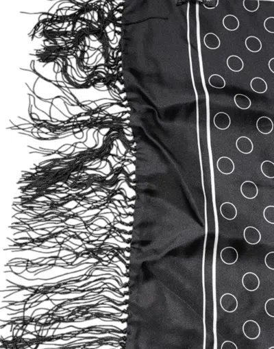 Pre-owned Dolce & Gabbana Black Circles Silk Fringes Shawl Wrap Men's Scarf ()