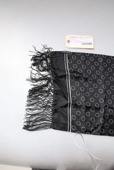 Pre-owned Dolce & Gabbana Black Circles Silk Fringes Shawl Wrap Men's Scarf ()