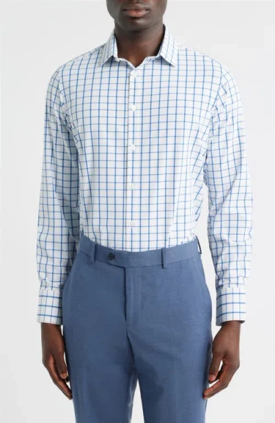 Mizzen + Main Mizzen+main Leeward Trim Fit Windowpane Performance Button-up Shirt In Blue