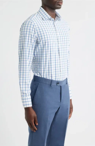Mizzen + Main Mizzen+main Leeward Trim Fit Windowpane Performance Button-up Shirt In Blue