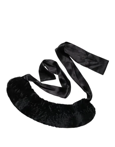 Dolce & Gabbana Black Lamb Fur Women Neck Warmer Winter Scarf In Black