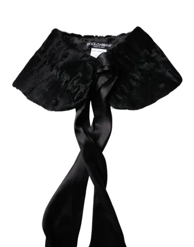 Dolce & Gabbana Black Lamb Fur Women Neck Warmer Winter Scarf In Black