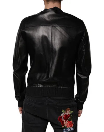 Pre-owned Dolce & Gabbana Black Leather Full Zip Biker Blouson Men's Jacket ()