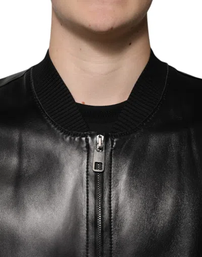 Pre-owned Dolce & Gabbana Black Leather Full Zip Biker Blouson Men's Jacket ()