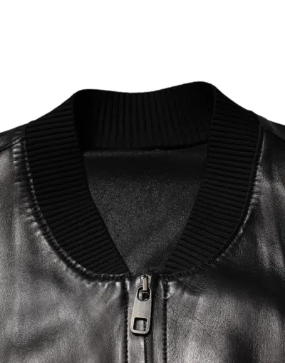 Pre-owned Dolce & Gabbana Black Leather Full Zip Biker Blouson Men's Jacket ()