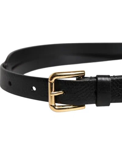 Pre-owned Dolce & Gabbana Black Leopard Classic Gold Metal Buckle Men's Belt ()