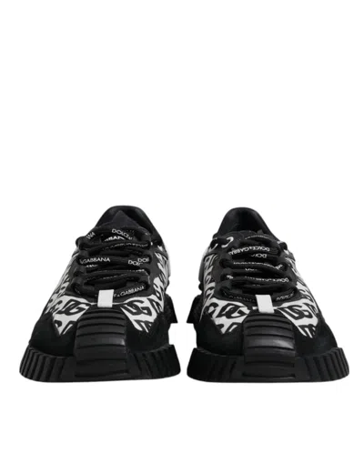 Pre-owned Dolce & Gabbana Black Logo Lace Up Low Top Ns1 Sneakers Men's Shoes () In Multi