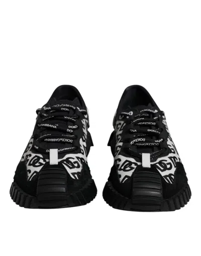 Pre-owned Dolce & Gabbana Black Logo Lace Up Low Top Ns1 Sneakers Men's Shoes () In Multi
