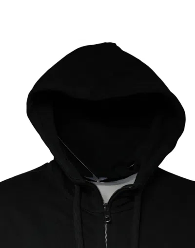 Pre-owned Dolce & Gabbana Black Logo Plaque Hooded Full Zip Men's Sweater ()