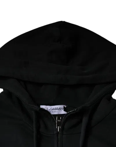 Pre-owned Dolce & Gabbana Black Logo Plaque Hooded Full Zip Men's Sweater ()