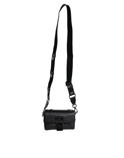 Dolce & Gabbana Black Logo Plaque Leather Buckled Shoulder Crossbody Men's Bag