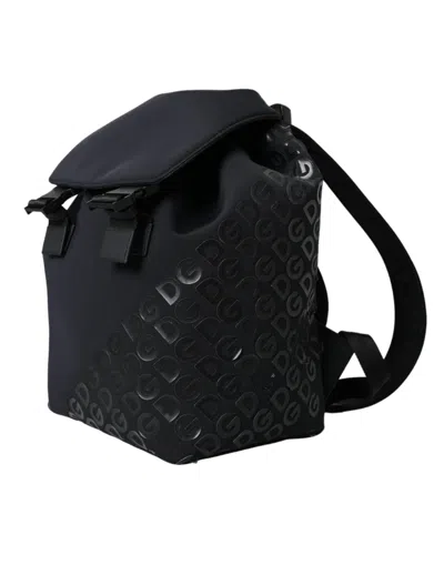 Pre-owned Dolce & Gabbana Black Neoprene Nylon Dg Logo School Backpack Men's Bag ()