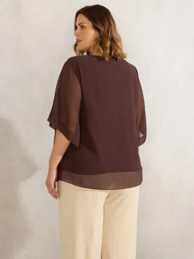 Live Unlimited Keyhole Overlay Blouse In Brown