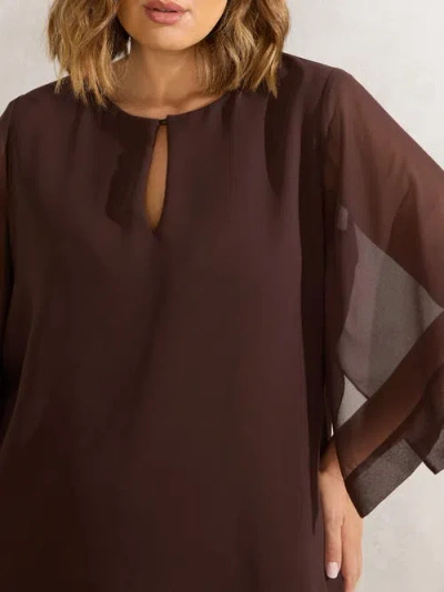 Live Unlimited Keyhole Overlay Blouse In Brown