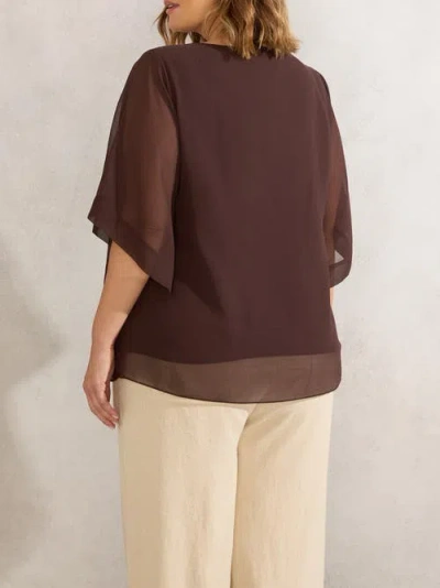 Live Unlimited Keyhole Overlay Blouse In Brown