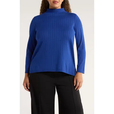 Jones New York Funnel Neck Wide Rib Sweater In Blue