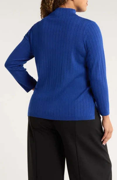Jones New York Funnel Neck Wide Rib Sweater In Blue