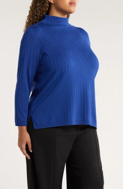 Jones New York Funnel Neck Wide Rib Sweater In Blue