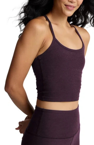 Beyond Yoga Spacedye Slim Racerback Cropped Tank In Eggplant Purple Heather In Multi