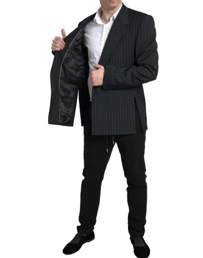 Dolce & Gabbana Black Stripe Single Breasted Sicilia Men's Blazer In Black