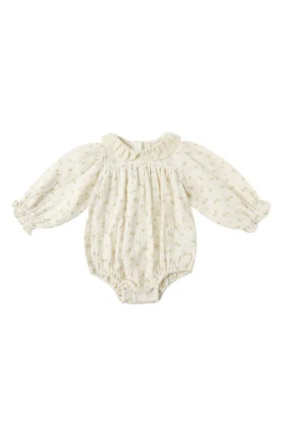 Quincy Mae Callie Floral Ruffle Collar Organic Cotton Bubble Romper In Neutral