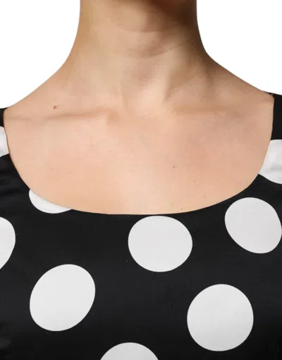 Pre-owned Dolce & Gabbana Black White Silk Polka Dots Sheath Midi Women's Dress () In Multi
