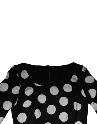 Pre-owned Dolce & Gabbana Black White Silk Polka Dots Sheath Midi Women's Dress () In Multi