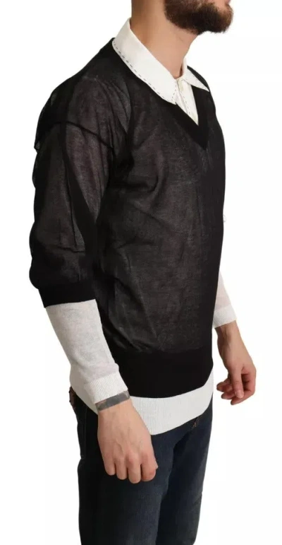 Pre-owned Dolce & Gabbana Black White Shirt One Piece Pullover Men's Sweater () In Multi