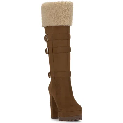Jessica Simpson Imerald Faux Shearling Knee High Platform Boot In Brown