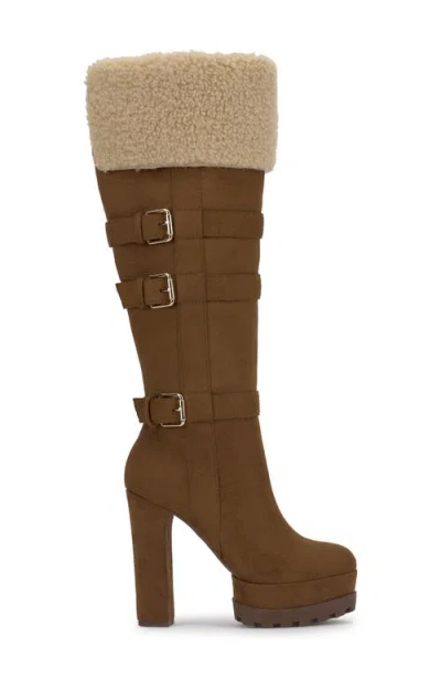 Jessica Simpson Imerald Faux Shearling Knee High Platform Boot In Brown