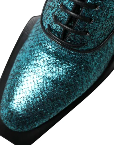 Dolce & Gabbana Blue Leather Derby Block Heels Dress Men's Shoes In Blue
