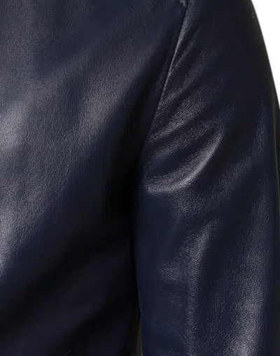 Pre-owned Dolce & Gabbana Blue Leather Full Zip Hooded Bomber Men's Jacket ()