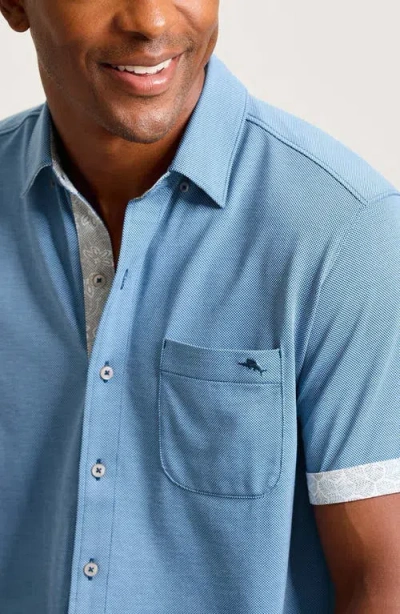 Tommy Bahama San Lucio Lotus Happy Hour Islandzone® Short Sleeve Cotton Blend Button-up Shirt In Blue