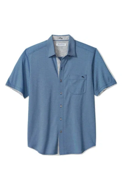 Tommy Bahama San Lucio Lotus Happy Hour Islandzone® Short Sleeve Cotton Blend Button-up Shirt In Blue