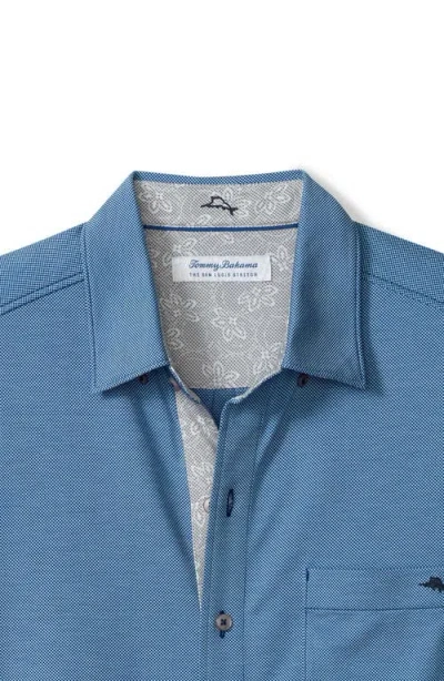 Tommy Bahama San Lucio Lotus Happy Hour Islandzone® Short Sleeve Cotton Blend Button-up Shirt In Blue