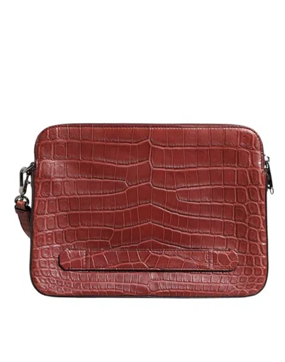 Dolce & Gabbana Bordeaux Croc Leather Logo Plaque Men Briefcase Men's Bag