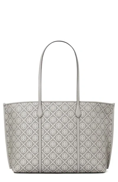 Tory Burch Perry T Monogram Jacquard Triple Compartment Tote In Gray