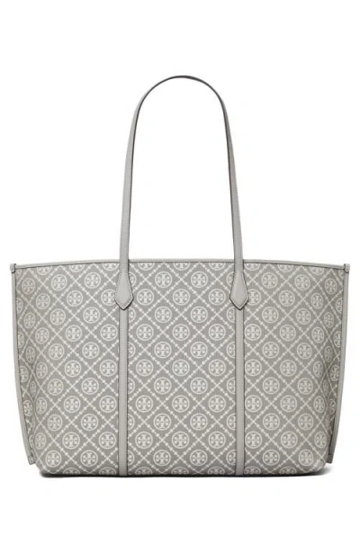 Tory Burch Perry T Monogram Jacquard Triple Compartment Tote In Gray