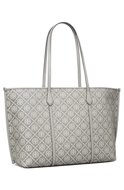 Tory Burch Perry T Monogram Jacquard Triple Compartment Tote In Gray