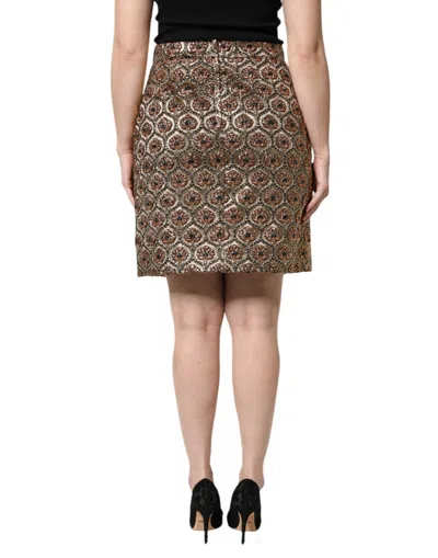 Dolce & Gabbana Brown Polyester Brocade A-line Mini Skirt In Brown