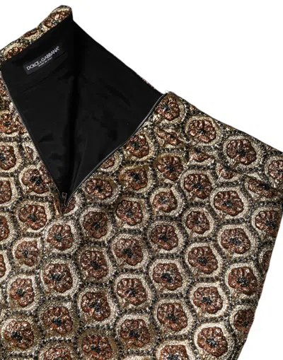Dolce & Gabbana Brown Polyester Brocade A-line Mini Skirt In Brown