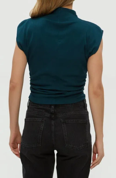 Michael Stars Amara Ruched Cowl Neck Rib T-shirt In Blue