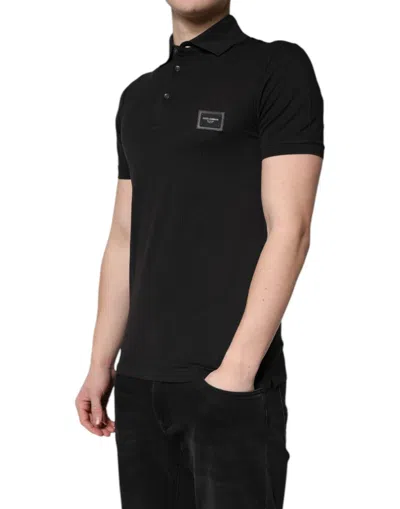 Dolce & Gabbana Dark Gray Logo Plaque Cotton Men Polo Shirt T-shirt In Black