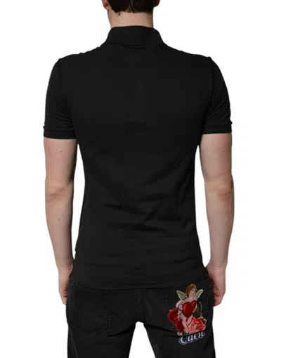 Dolce & Gabbana Dark Gray Logo Plaque Cotton Men Polo Shirt T-shirt In Black