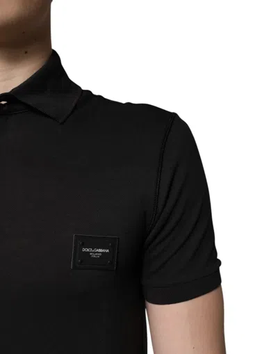 Dolce & Gabbana Dark Gray Logo Plaque Cotton Men Polo Shirt T-shirt In Black