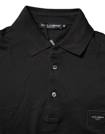 Dolce & Gabbana Dark Gray Logo Plaque Cotton Men Polo Shirt T-shirt In Black