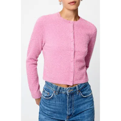 French Connection Tinsel Knit Slim Cardigan Sweater In Pink