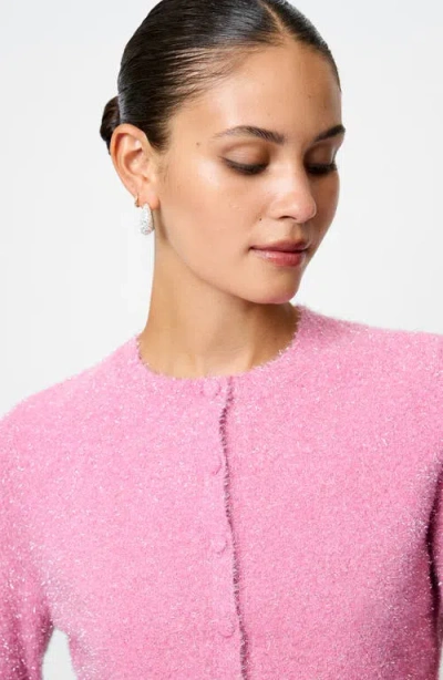 French Connection Tinsel Knit Slim Cardigan Sweater In Pink