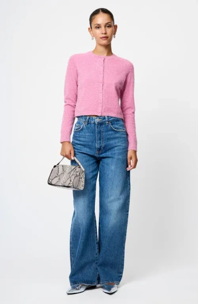 French Connection Tinsel Knit Slim Cardigan Sweater In Pink